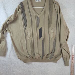 Vintage St. Croix Men's V-neck‎ Knit Long Sleeve Pullover Sweater Taupe XL